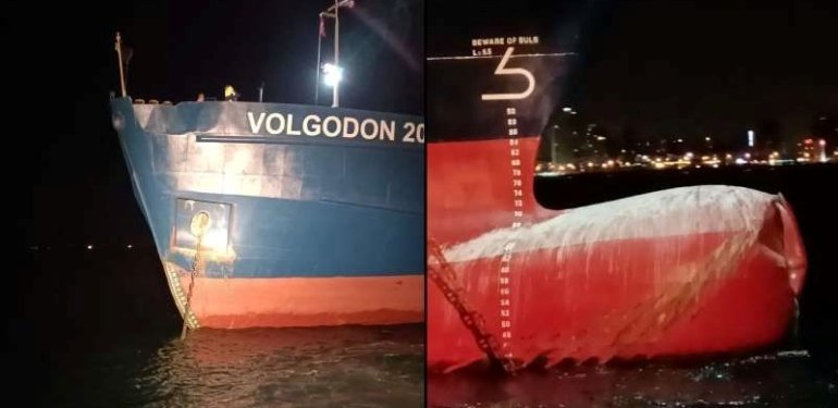 İstanbul’da demirleyen kargo gemisi konteyner gemisine çarptı