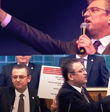 Kürsüye elindeki tablolarla geldi, çay ve hesabı dikkat çekti! CHP lideri Özgür Özel
