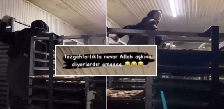 Fırında tepki çeken görüntü! Tezgahtar kurabiyelerin üzerinde gezdi