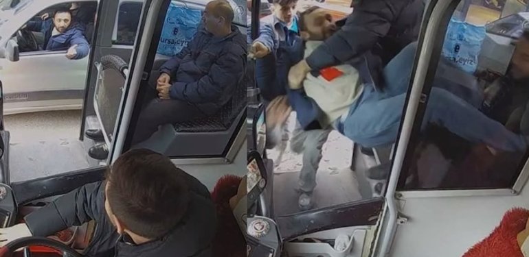 Bursa’da otobüs şoförüne dayak kamerada