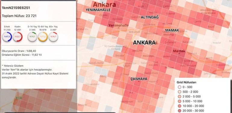 TÜİK, “grid” detayında nüfus istatistiklerini paylaşıma açtı