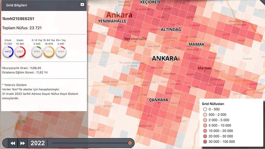 TÜİK, “grid” detayında nüfus istatistiklerini paylaşıma açtı