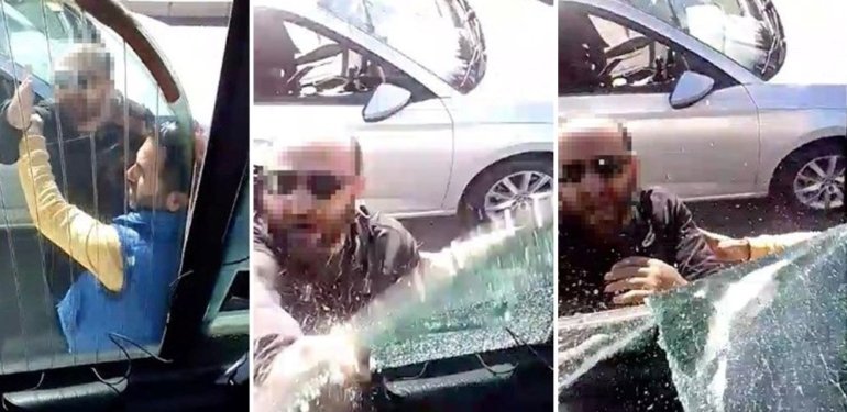Trafikte maganda terörü: Otobüsün camını yumruk atarak patlattı