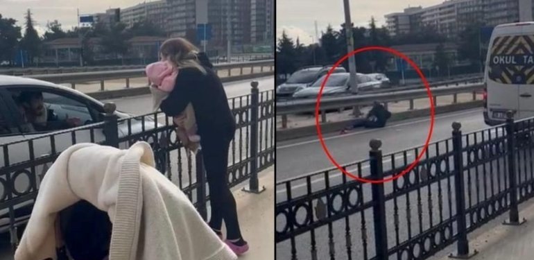 Trafikte kadına şiddet: Eşini yerde böyle sürükledi
