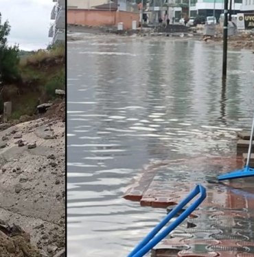 İskenderun sahili yine su altında: İstinat duvarı yıkılan bina boşaltıldı