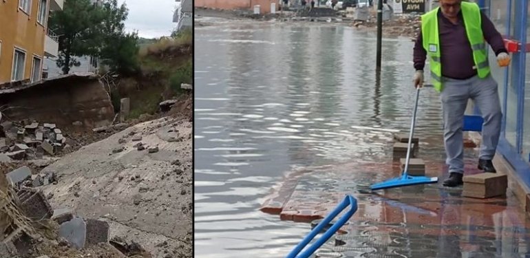 İskenderun sahili yine su altında: İstinat duvarı yıkılan bina boşaltıldı