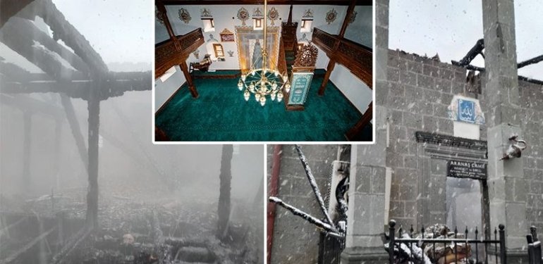 Dün ibadete açılan cami bugün yandı