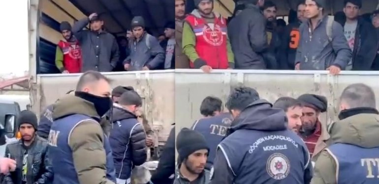 Erzincan’da 99 kaçak göçmen kamyon kasasında yakalandı