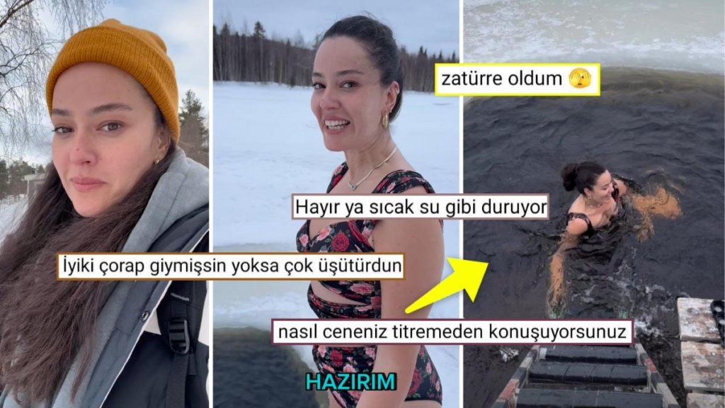 Pelin Akil Finlandiya Tatilinde Buzun Ortasındaki Göle Girdi! O Anları İzleyenlerin Resmen Çenesi Titredi!