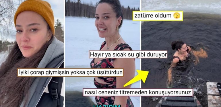 Pelin Akil Finlandiya Tatilinde Buzun Ortasındaki Göle Girdi! O Anları İzleyenlerin Resmen Çenesi Titredi!