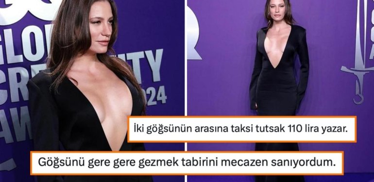 Serenay Sarıkaya’nın GQ Global Creativity Awards Gecesinde Giydiği Elbisenin Dekoltesi Dillere Fena Düştü!