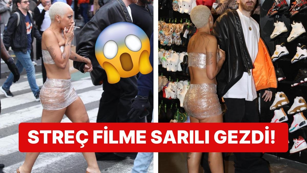 Streç Filme Sarılı Şekilde Sokalarda Gezen Doja Cat Akıllara Hemen Kanye West’in Eşi Bianca Censori’yi Getirdi