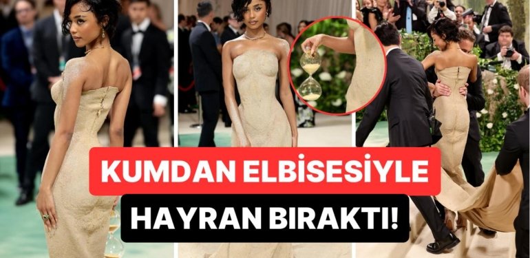 Met Gala’da Kumdan Elbise Giyerek Çıtayı Arşa Çıkaran Tyla Merdivenleri Kucakta Çıkabildi