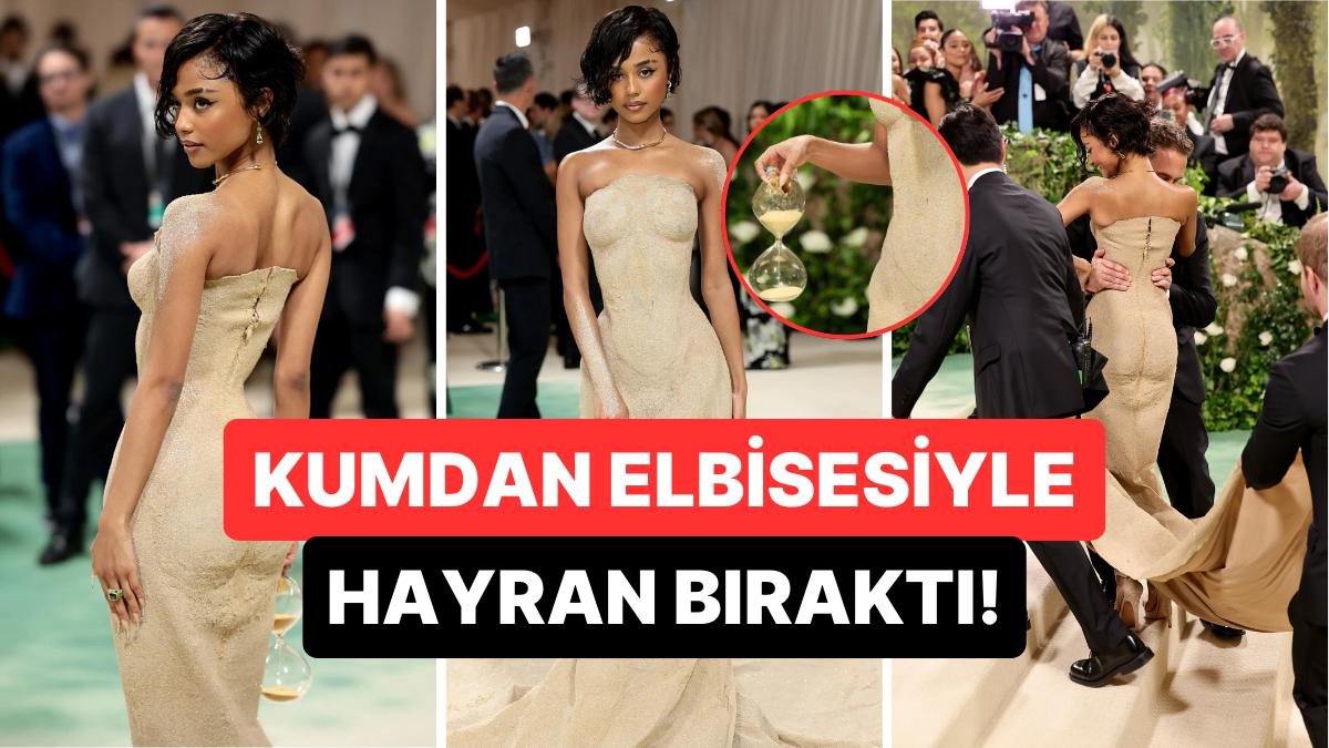 Met Gala’da Kumdan Elbise Giyerek Çıtayı Arşa Çıkaran Tyla Merdivenleri Kucakta Çıkabildi